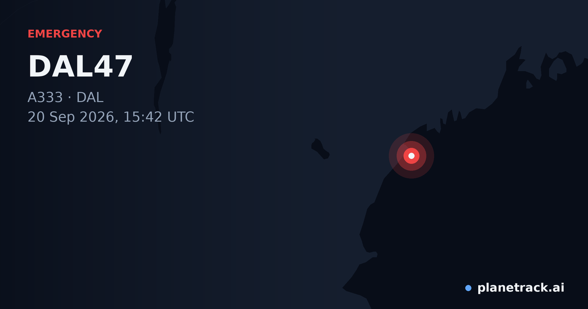 Map of where DAL47's emergency: squawk 7600 happened