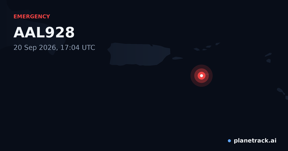 Map of where AAL928's emergency: squawk 7700 happened