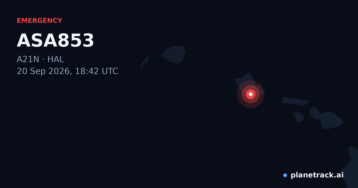 Map of where ASA853's emergency: squawk 7500 happened