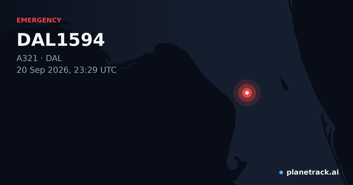 Map of where DAL1594's emergency: squawk 7700 happened