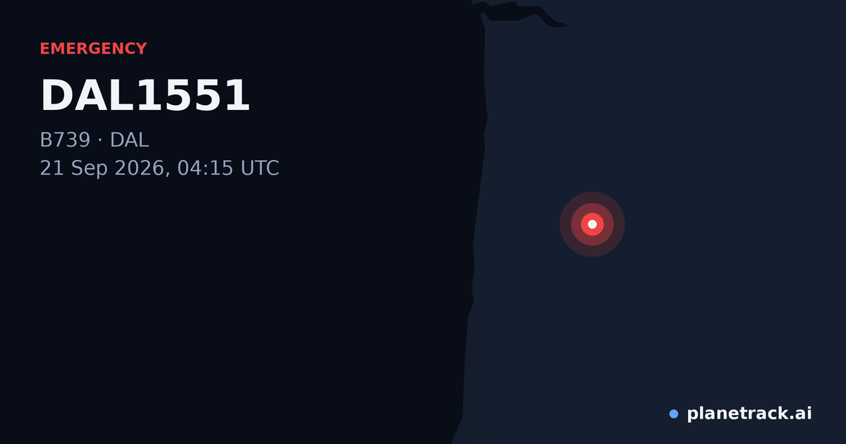 Map of where DAL1551's emergency: squawk 7700 happened