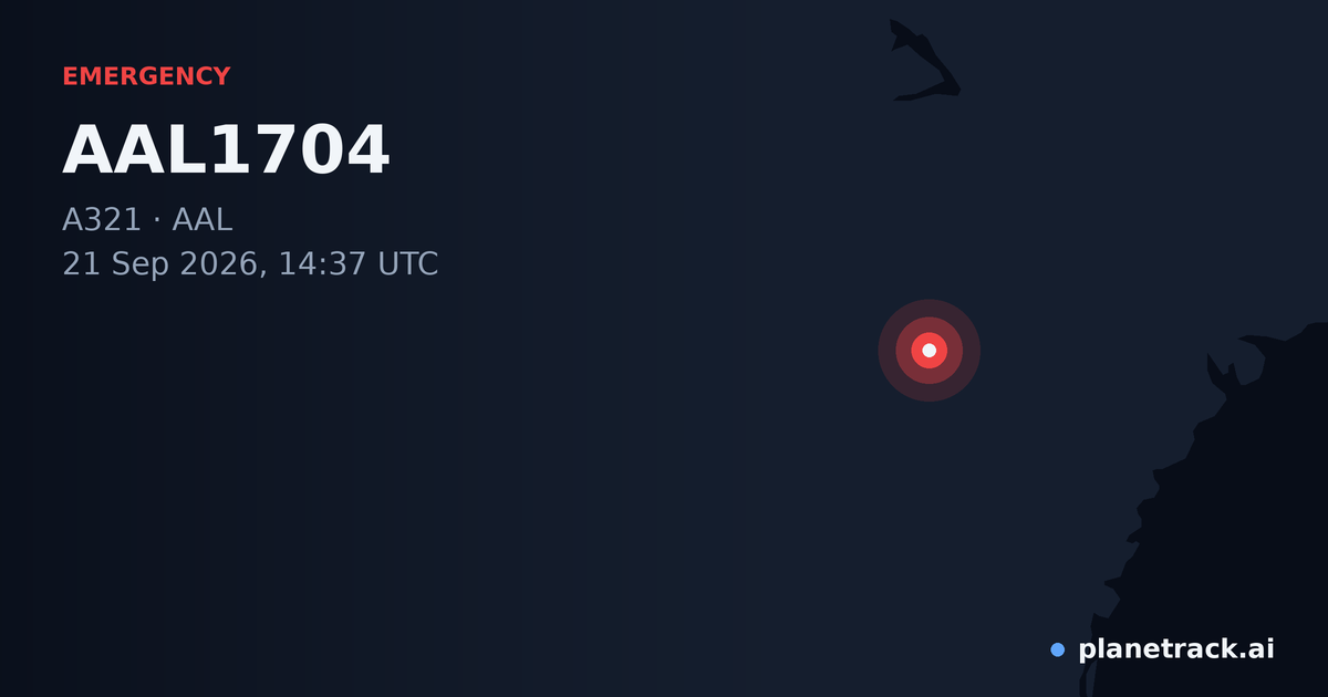 Map of where AAL1704's emergency: squawk 7500 happened