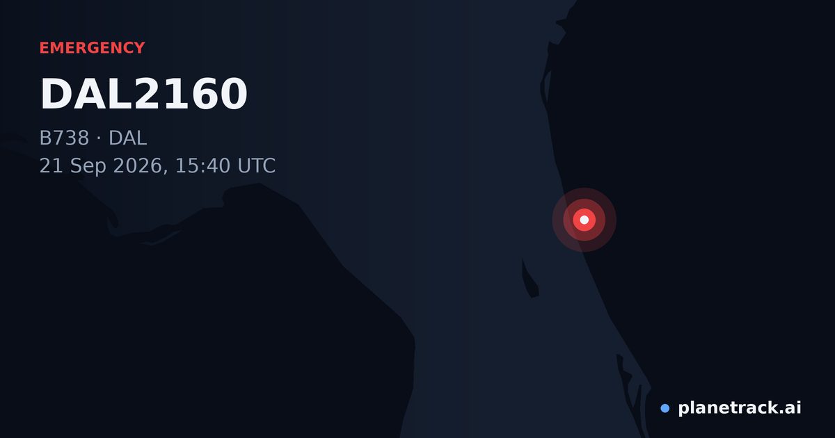 Map of where DAL2160's emergency: squawk 7700 happened