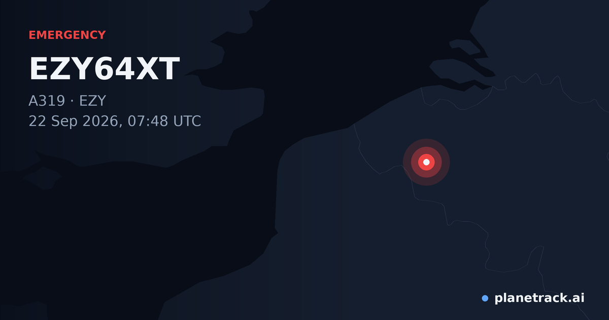 Map of where EZY64XT's emergency: squawk 7500 happened