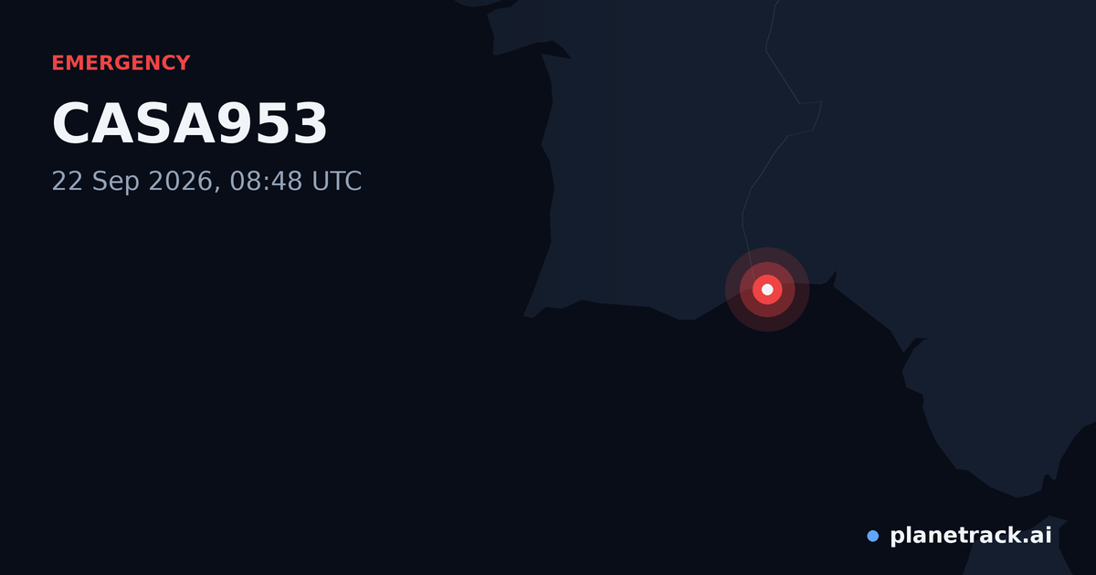 Map of where CASA953's emergency: squawk 7700 happened