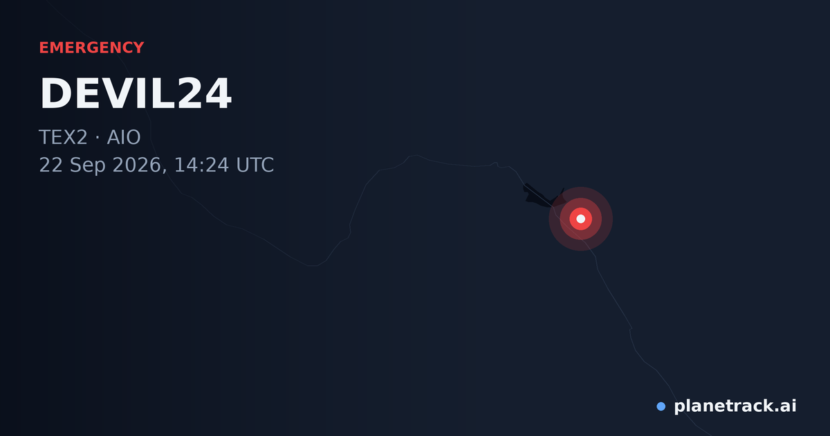 Map of where DEVIL24's emergency: squawk 7700 happened