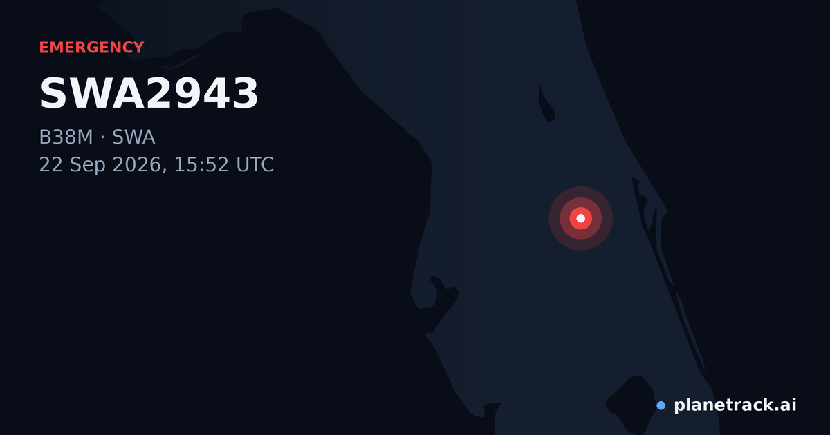 Map of where SWA2943's emergency: squawk 7700 happened