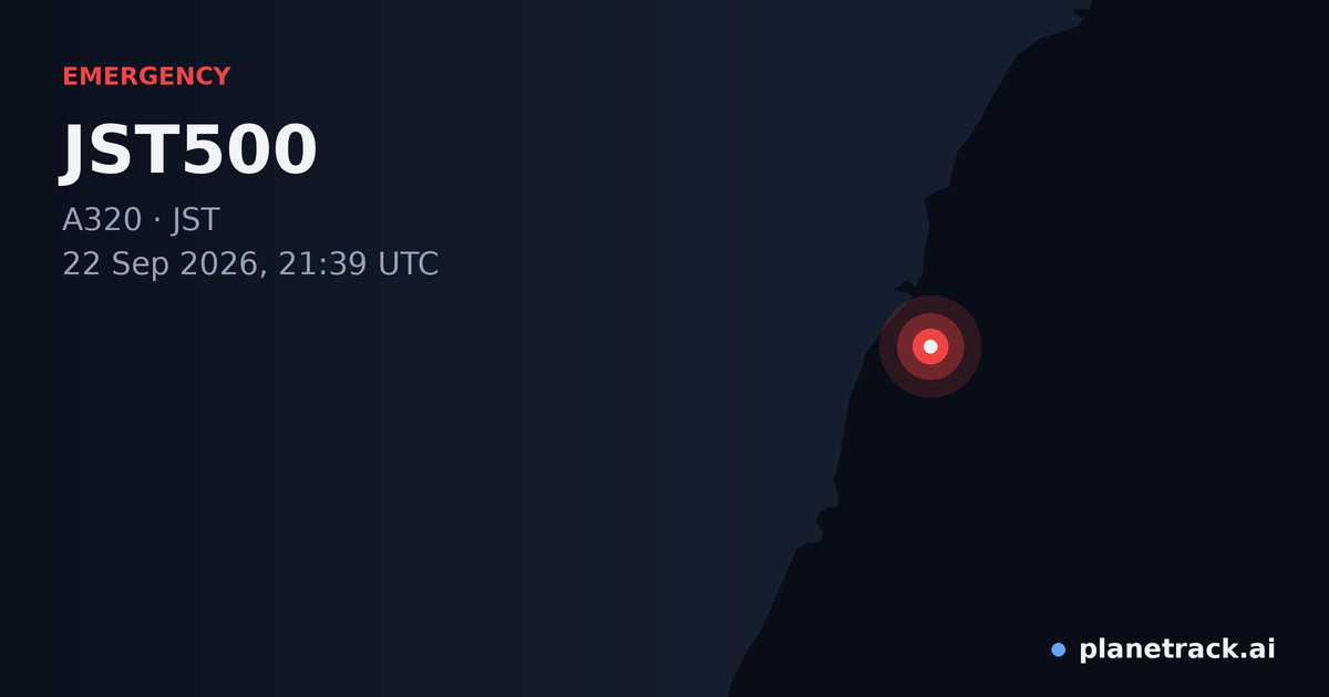 Map of where JST500's emergency: squawk 7500 happened