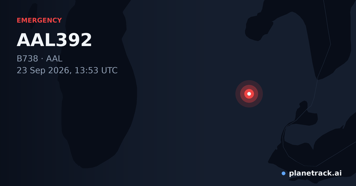 Map of where AAL392's emergency: squawk 7700 happened