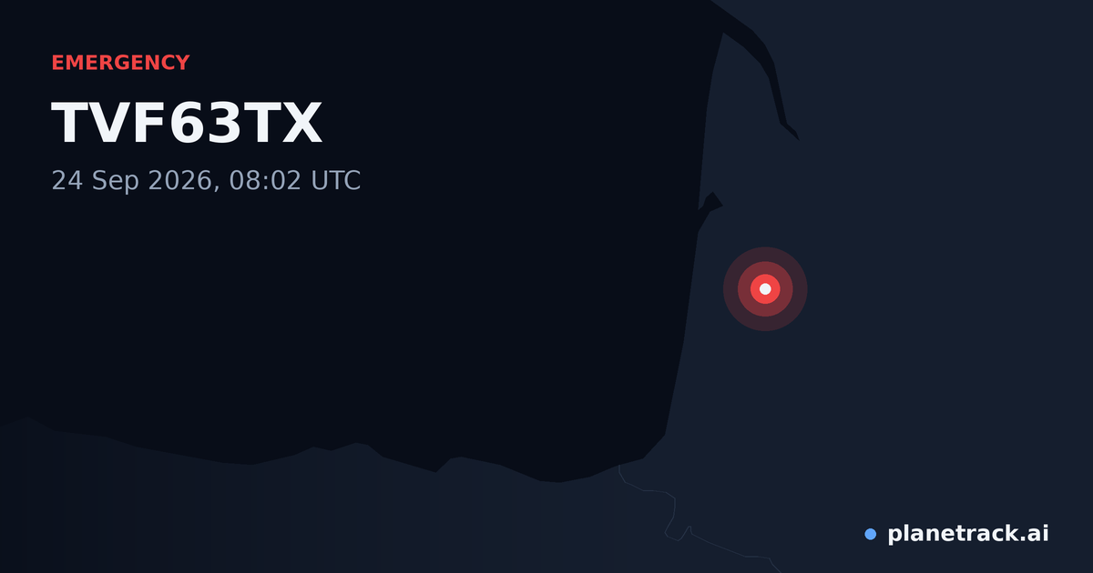 Map of where TVF63TX's emergency: squawk 7700 happened