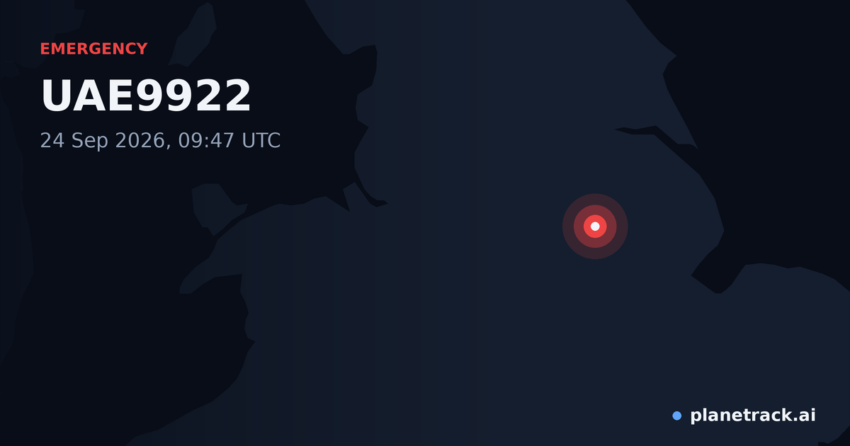 Map of where UAE9922's emergency: squawk 7600 happened