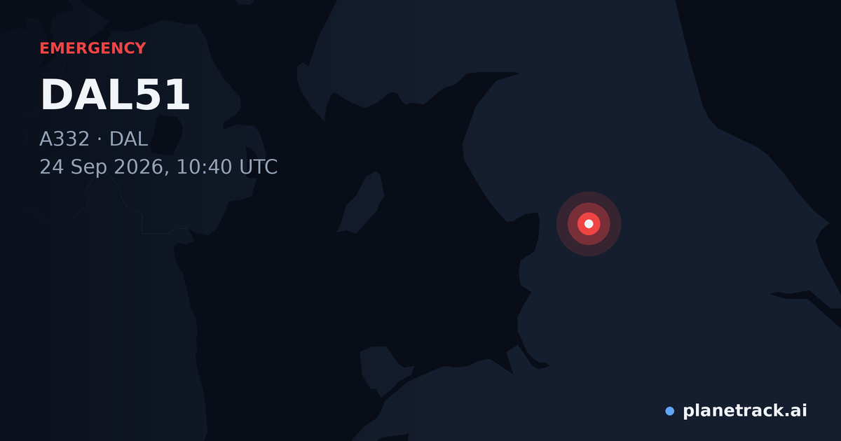 Map of where DAL51's emergency: squawk 7600 happened