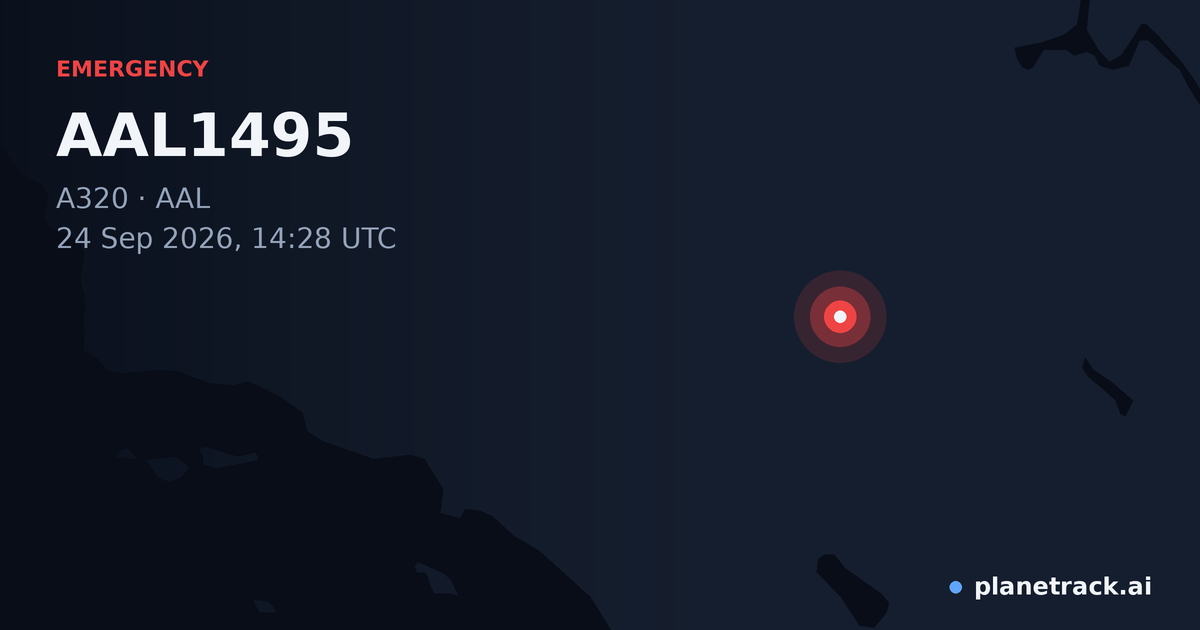 Map of where AAL1495's emergency: squawk 7700 happened
