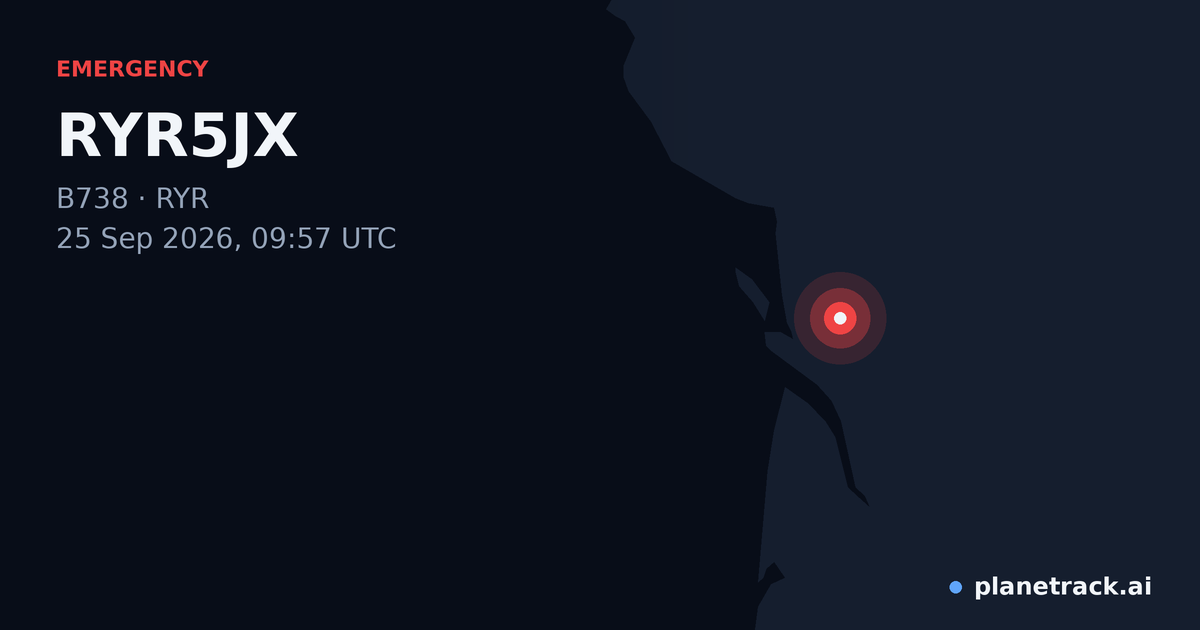 Map of where RYR5JX's emergency: squawk 7600 happened