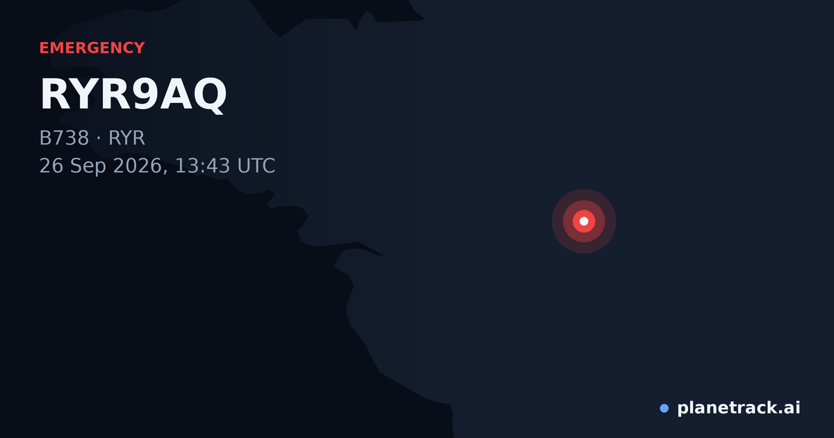 Map of where RYR9AQ's emergency: squawk 7500 happened