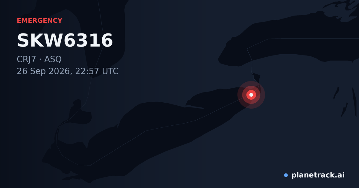Map of where SKW6316's emergency: squawk 7700 happened