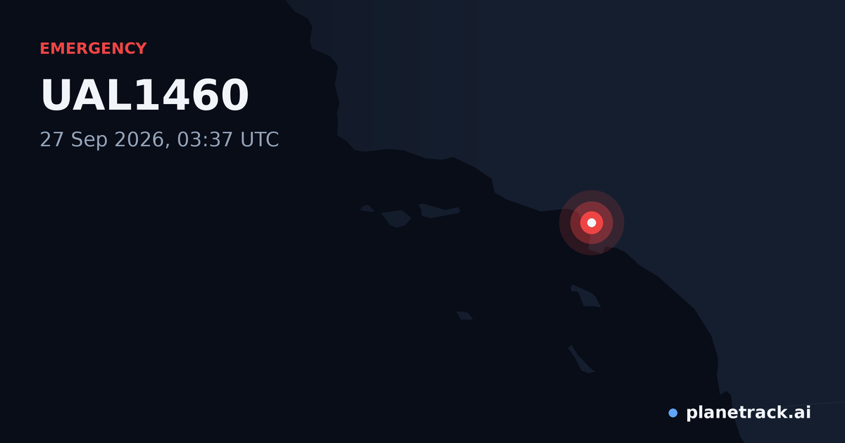Map of where UAL1460's emergency: squawk 7600 happened