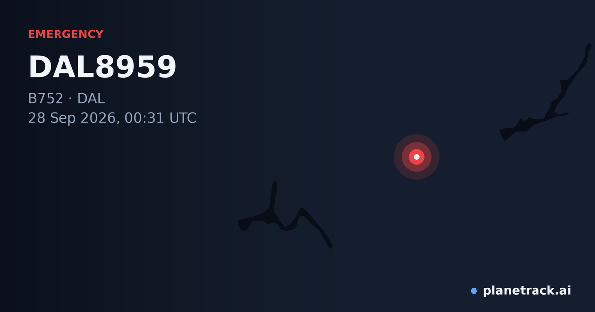 Map of where DAL8959's emergency: squawk 7700 happened